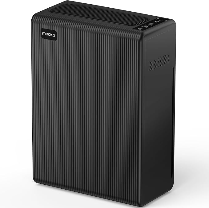 Air Purifiers for Home Large Room up to 2000ft² with Washable Filter, MOOKA H13 HEPA Air Cleaner for Wildfire Smoke Season Bedroom Pets Wood Odor Pollen Dust, Auto Mode, Filter PM2.5, E-300L(Black)