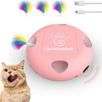 Interactive Cat Toy, Pink | Electric for Moving Concealed Feathers, Smart Sensor 7 Holes Whack a Mole Feather Toy, USB Charge Automatic