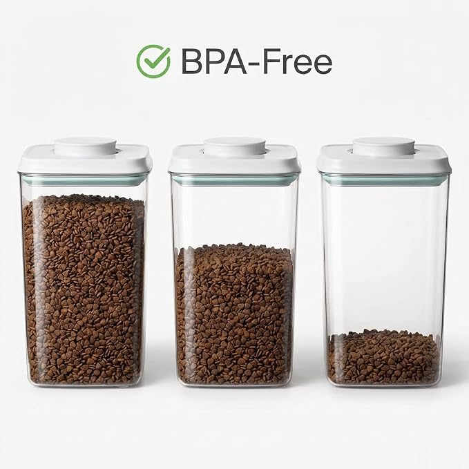 Dog Food Storage Containers 2 Pack, 4L/4.2 Qt Each Airtight Pet Canisters with One-Touch Lids, 130ml Scoops, BPA-Free Stackable Clear Kibble Holders for Kibble, Cat Food and Treats