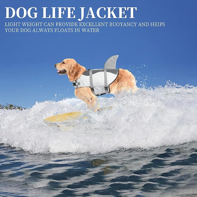 Fragralley Shark Dog Life Jacket, Adjustable Dog Life Vest with Shark Fin, Suit for Small Medium Large Dog Life Vest for Swimming and Boating