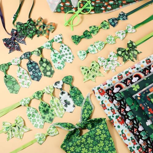 Reginary 120 Pcs Dog Bandanas Bulk Dog Bows Set Bow Ties Cat Scarf Colorful Washable Triangle Pet Kerchief Cute Bib for Summer Small Medium Large Pets Grooming Accessories Costume (St. Patrick's Day) - Image 3