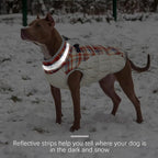 FUAMEY Dog Jacket for Large Dogs Warm Dog Jackets with Harness Built in | Dog Winter Jacket Cold Weather Snow Puppy Vest Water-Resistant Zip up Dog Fleece Jackets High Visibility Red Plaid XL