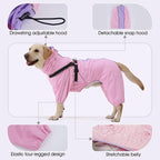 Lelepet Large Dog Raincoat with Harness, Pink, 3XL | Waterproof full body for rainy walking hiking, Adjustable detachable hood for flexible wear, Reflective stripes ensure safety