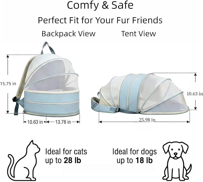 Interactive Expandable Pet Carrier Backpack for Cats & Small Dogs-Interactive Opening Pet Tent Backpack. Expandable for Extra Space.Breathable,Foldable Nest Bed for Travel, Walks,Vet & Home-Blue