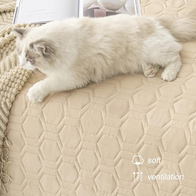 Tcksstex Waterproof and Non-Slip Dog Bed Cover and Pet Blanket Sofa Pet Bed Mat ，car Incontinence Mattress Protectors Furniture Couch Cover for Most Cats Dogs,Pets（82x102-Beige）