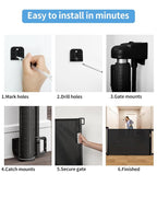 Veraste Retractable Baby Gate for Doorways and Stairs, Mesh Safety Gate for Pet, Indoor & Outdoor Use, One-Hand Operation, Easy Installation, 33.6" Tall, Expands to 55" Wide（Black,33.6"x55"