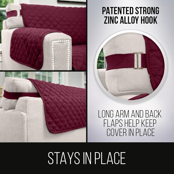 Sofa Shield® Couch Loveseat Covers for Dogs, Reversible Furniture Protector with Strap, Stain and Tear Resistant Cushion Cover, 54 inch Seat, Machine Washable Slipcover Pets, Cats, Burgundy Tan