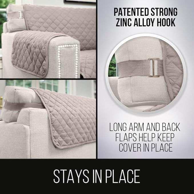 Sofa Shield® Couch Armchair Covers for Dogs, Reversible Furniture Protector with Strap, Stain and Tear Resistant Cushion Cover, 23 inch Seat, Machine Washable Slipcover Pets, Cats, Light Taupe