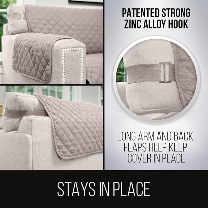 Sofa Shield® Couch Slip Covers for Dogs, Reversible Furniture Protector with Strap, Stain and Tear Resistant Cushion Cover, 62 inch Seat, Machine Washable Slipcover Pets, Cats, Light Taupe