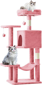 DUMOS Small 44 Inch Cat Tree Tower with Natural Sisal Scratching Posts | Cat Tree with Hammock, Pet Condo for Indoor Cats and Kittens Play, Pink