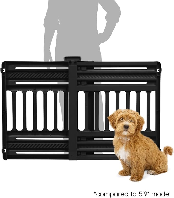 IRIS USA Pet Gate, Adjustable Width, Black | Room Separation, Walk-Through Design, Swing-Open Door, Hands-Free Operation, No Drilling Needed, One-Hand Open
