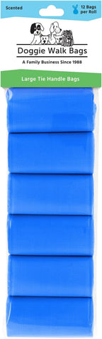 Large Dog Waste Bags on a Roll with Easy Tie Handles, Extra Thick and Strong Dog Poop Bags, 288 Count, Scented, Blue