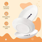 Ceramic Cat Food Plates: Cat Wet Food Bowls/Whisker Fatigue Cat Dishes & Shallow Bowls for Kittens and Small Animals | For wet/dry food; fits kittens, rabbits, hamsters; microwave & dishwasher safe; stable fishbone design