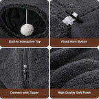 Cat Tunnel Bed with 2 Catnip Fish Toys (1000mg Natural Catnip) Interactive Cat Toys, Cat Tubewith Kitten Toys for Indoor Kittens, Collapsible Play Tunnel, Dark Grey