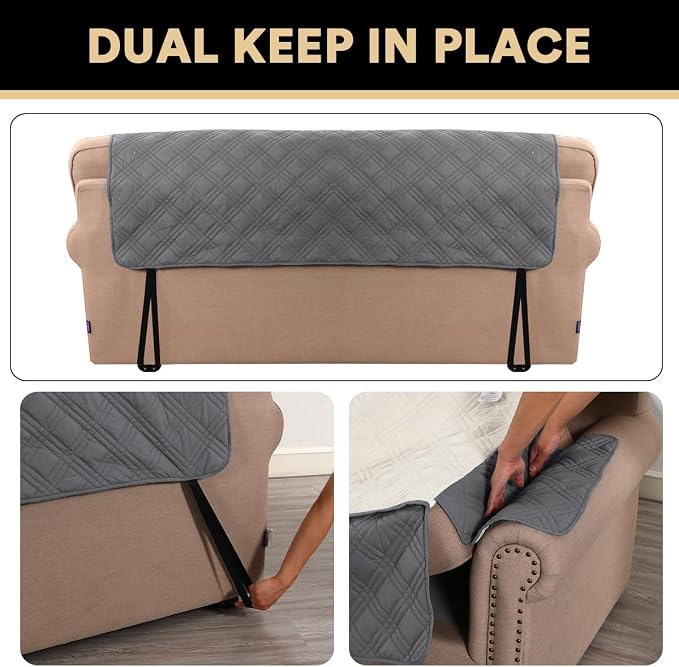 100% Waterproof Loveseat Covers for 2 Cushion Couch Sofa Covers Waterproof and Washable Sofa Slipcover with Side Pocket Furniture Protector with Elastic Straps(Loveseat 48", Grey)