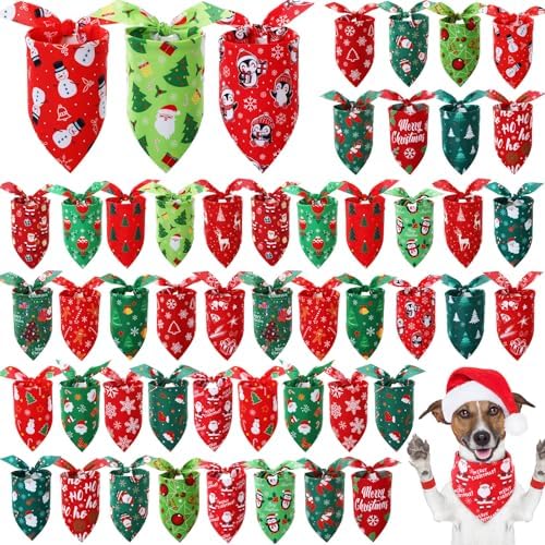 Preboun 50 Pcs Christmas Dog Bandanas Bulk, Red and Green Santa Snowmen by Preboun