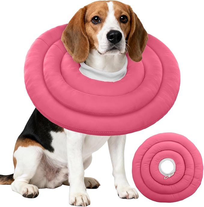 IDOMIK Dog Recovery Collar, Waterproof Soft Dog Cone After Surgery | Comfy Protective Elizabethan Collar Alternative for Dogs Cats, Adjustable Pet Neck Donut Cone Anti-Licking Wounds,Rose,XL