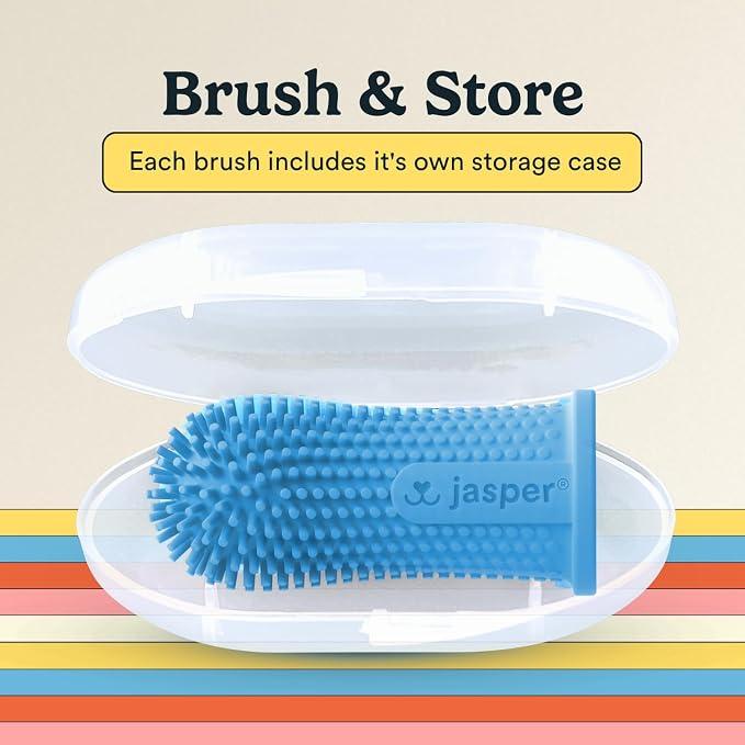 Jasper Dog Toothbrush, 360° Finger Toothbrush for Dogs & Cats, Blue 2-Pack | 12x More Bristles, Teeth Cleaning Kit for Small & Large Pets, Toothpaste Not Included, Fights Bad Breath, Extra Soft Silicone