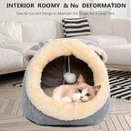 Cat Beds for Indoor Cats-Rabbit-Shaped Cat Cave Bed with Hanging Toy,Grey M | Super Soft Calming cat Tent house for Kitten&Puppy,Warm Plush&Machine Washable&Removable Cushioned Pad,Cute cat Hideaway