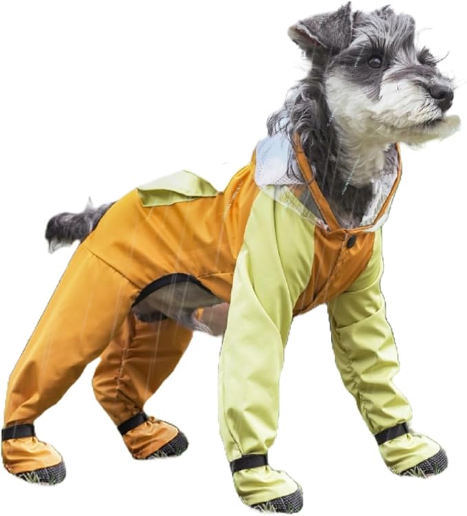 Full Coverage Small Dog Raincoat, 4-Leg Waterproof Jacket with Leash Hole & Backpack, Quick-Dry Pet Rain Gear for Teddy, Bichon, Schnauzer (Yellow, X-Small(Suggest weight1.3-3.3lb))
