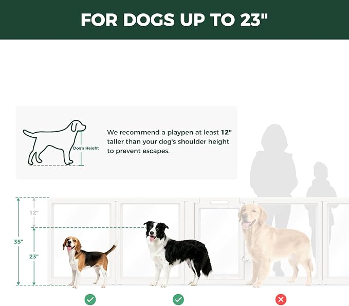 FXW AuraSpace Clear Acrylic Indoor Dog Playpen, 35" H, 16 Panels, White | Open View, Modern Home Fit, No Climbing Bars, Tool-Free Setup, For Medium Dogs