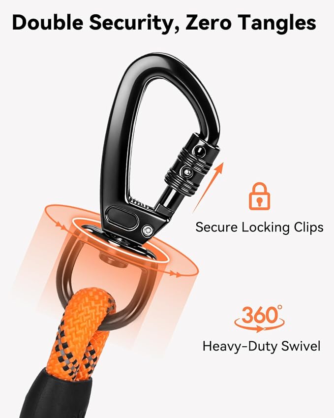 Joytale Long Dog Leash for Yard Tie Out & Recall Training, Orange, 30FT | Secure Locking Carabiner, Removable Padded Handle, Reflective Webbing for Night Safety, Ideal for Outdoor Play and Camping