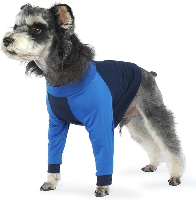Lelepet Dog Recovery Suit for Front Legs, Dog Sleeve to Stop Licking Blue | Elbow Protector for Leg Injuries Shoulder Wounds After Surgery Male Female,Zippered Long-Sleeved Shirt Cone Alternative S-3XL