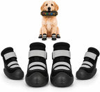 Dog Boots, Waterproof Dog Shoes with Reflective Straps, Rugged Anti-Slip Sole Paw Protectors for Medium Large Dogs, Breathable Pet Booties for Hot Pavement, Snow, Hiking, 4Pcs