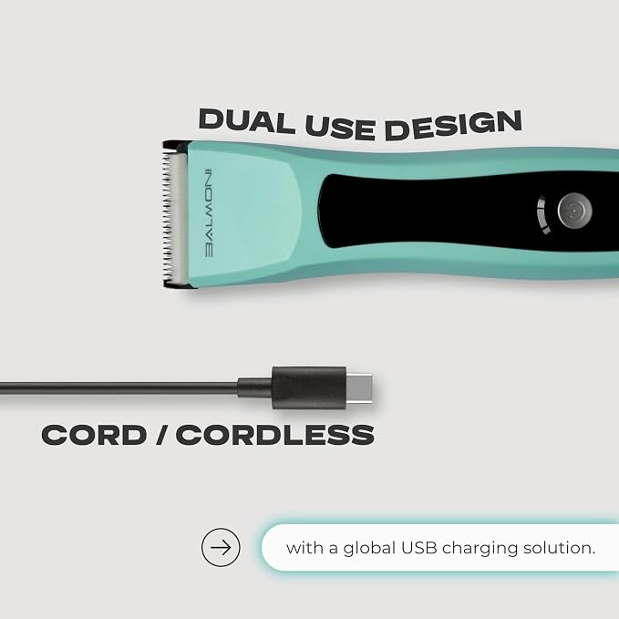 Cordless Pet Trimmer for Dogs & Cats – Rechargeable Grooming Clipper with Detachable Metal Blade, Low-Noise Motor, Supports Optional Blade Lengths (Parent) (Green, Blades Bundle)