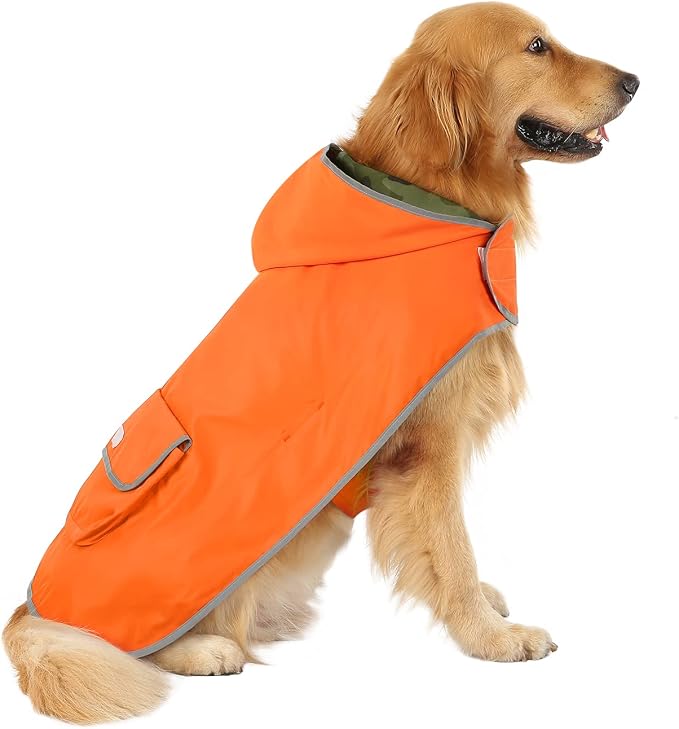 HDE Reversible Hooded Dog Raincoat Slicker Poncho for Small Medium Large Dogs - Camo Orange - XXL - Polyester
