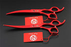 Purple Dragon 7.0 inch Dog Grooming Scissors Set with Silencer - Red | 4PCS Pet Grooming Shears Kit, Includes Curved, Straight & Thinning Scissors with Smooth Cutting and Comfortable Grip