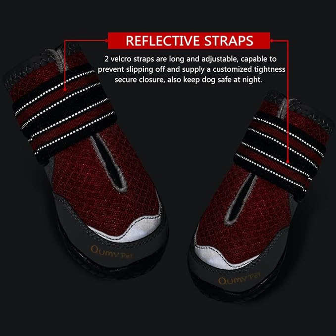 QUMY Dog Shoes for Large Medium Dog Boots & Paw Protectors for Hot Pavement | Summer Heat Protection, Mesh Breathable Nonslip Dog Booties for Hardwood Floors Indoor, Outside Walking Running Hiking Red
