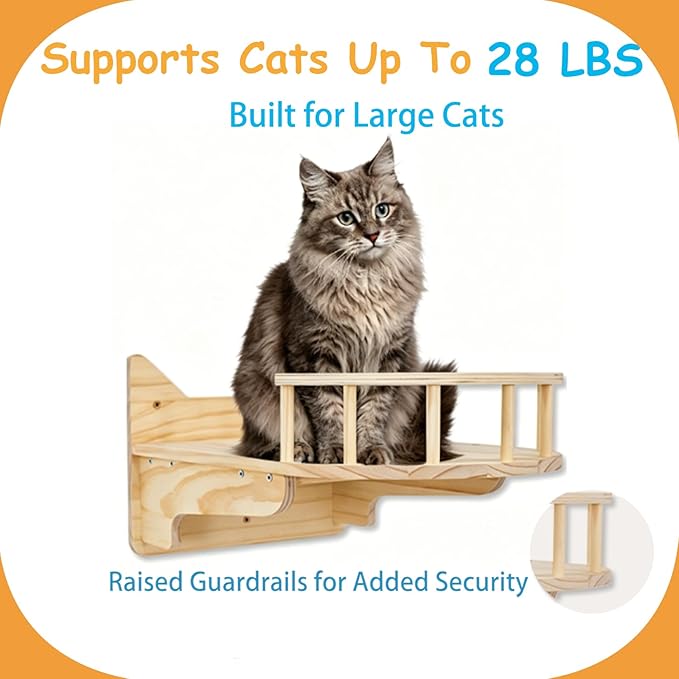 Cat Wall Shelves, 9-Piece Cat Wall Furniture for Large Cats | Solid pine wall mounted cat furniture with cat house, cat climbing shelves, ladder and sisal scratching posts for indoor cats
