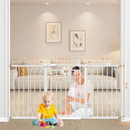 53.1-62.2" Extra Wide Baby Gate for Doorways No Drill, 30" Tall Auto Close Press Mounted Baby Safe Gate for Stairs, Walk Through Dog Gates for Doorways, White
