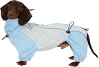 Dachshund Dog Raincoat with Legs, Waterproof Full Body Jacket, Hooded Outdoor Windbreaker for Small & Medium Dogs, Mini Dachshund Puppy Coat (Blue,M(13-17 lbs))