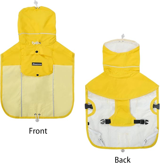 MAMORE Dog Raincoat with High Collar - Waterproof Adjustable Dog Rain Jacket, Lightweight Reflective Pet Rain Coat for Small Medium Large Dogs for Outdoor Walking Hiking(Yellow, Small)