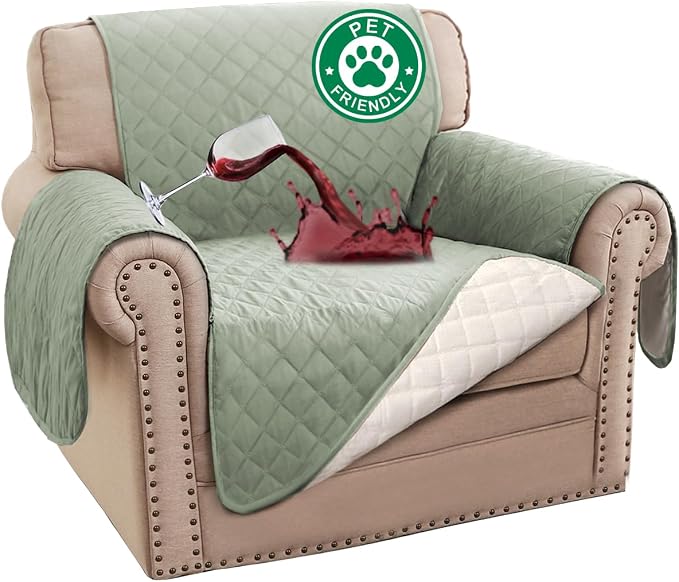 Turquoize 100% Waterproof Sofa Covers Chair Cover Slipcover Couch Protector Triple Non-Slip Sofa Slipcover for 1 Cushion Furniture Protector for Pets, Kids,Dog (Chair 23", Sage)