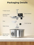 Voluas Stainless Steel Cat Water Fountain, Wireless, 108oz/3.2L, 4Filter | Cordless Design, T-Shaped Dual Water Outlet, Ultra-Quiet Pump, BPA-Free