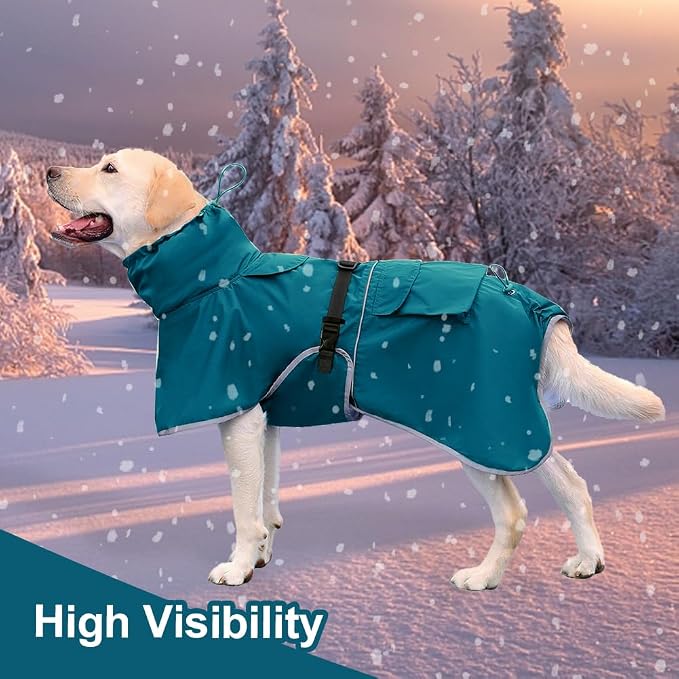 Reflective Dog Raincoat Waterproof Adjustable Hooded Poncho for Medium Large Dogs, Lightweight Pet Rain Jacket, Blue, XL