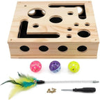 Wooden Cat Scratch Puzzle Enrichment Box, Interactive Cat Nail File Enrichment Box with Sandpaper Inside and Bell Ball, Scratch Puzzle Box for Cat Stress Free Alternative to Clippers and Grinders
