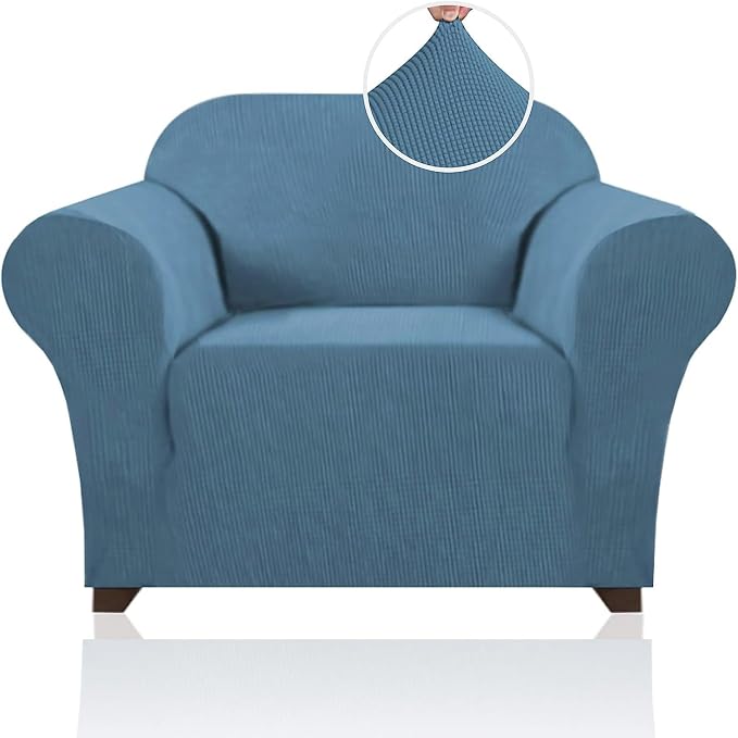 Stretch Chair Cover Chair Slipcovers with Arms 1-Piece Chair Sofa Slipcovers or Living Room Non Slip Armchair Cover Furniture Protector Dogs Pet Friendly(Armchair,Dusty Blue)