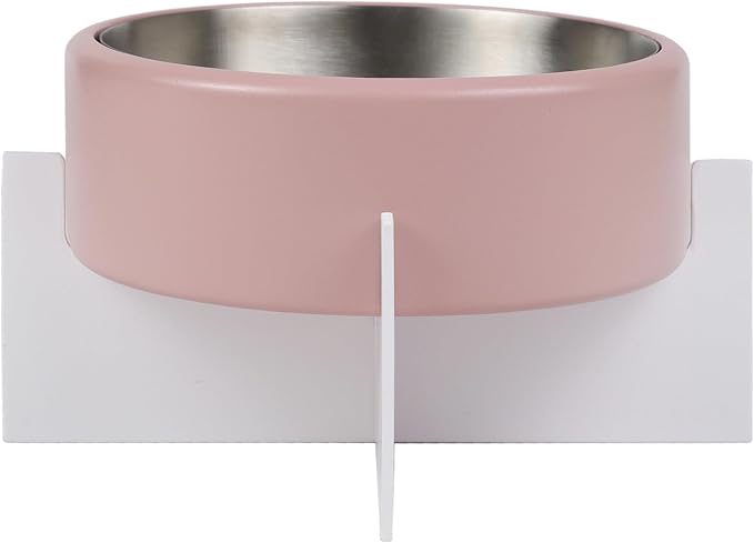 DBL3000A Intersecta Small/Medium Concrete and Stainless Steel Bowl 16oz (2 Cups) with Metal Stand Pet Feeder, Pink/White