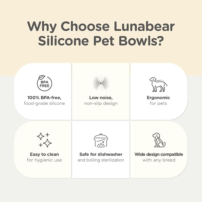 Elevated Dog Bowls, Raised Dog Bowl | Premium Food-Grade Silicone Material, Dog Bowls elevated, Quiet Dog Bowl for Noise-Sensitive Dogs, Non slip (Ivory)