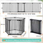 COMOMY 127.8" Extra Wide Baby Gate, Dog Gate for House Stairs Doorways | Auto Close Pet Gate with Door Walk Through, 5 Metal Panels, Hardware Mounted Baby Fence Indoor Outdoor(30" Tall,Black)