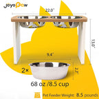 Elevated Dog Bowls, Waterproof Raised Dog Bowl for Medium & Large Dogs, HIPS Poly Lumber Stand with 2 Stainless Steel Bowls, Indoor & Outdoor Use (13'' Tall–68 oz Bowl, Teak - White)