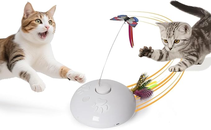 Cat Toy 3in1 Automatic Interactive Wand Toy for Indoor Cats,Moving Butterfly&Glowing Feathers Speedy Tail,Rechargeable Cat Enrichment Toys for Kittens