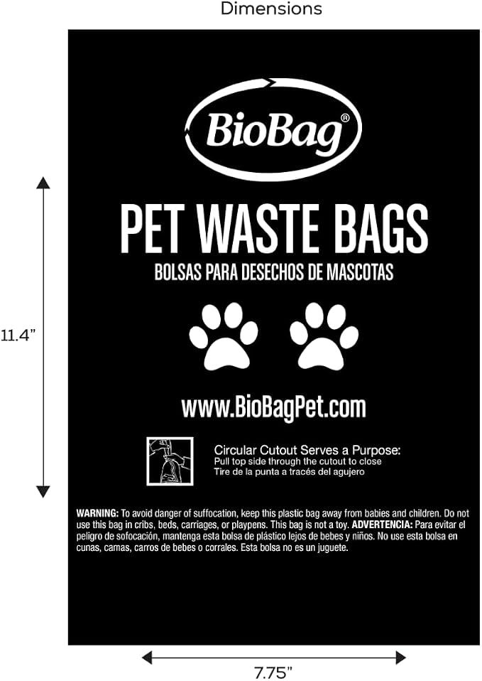 BioBag Compostable Dog Poop Bags, Standard Size, 200 Count, Plant-Based, Leak-Proof, Fits Standard Dispensers