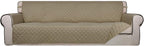 PureFit Reversible Quilted Couch Covers for Dogs Sofa Cover 4 Seater 88" | Beige/Beige, Water Resistant Couch Protector, Washable Pet Couch Cover with Non Slip and Elastic Straps For Kids