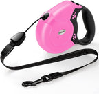 360°No Tangle 26 Ft Retractable Dog Leash for Dogs up to 99lbs | Heavy Duty Pet Walking Leash for Small Medium Large Dogs, Anti-Slip Handle, Strong Nylon Tape, One-Handed Brake, Pink
