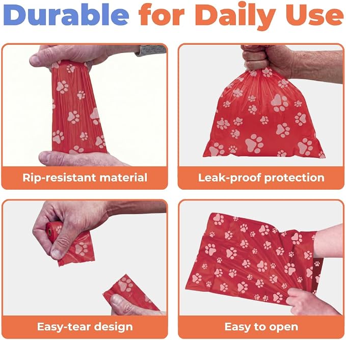 Best Pet Supplies Poop Bags for Dogs - Red, 240 Count | Scented, Leak-proof, Easy-Tear perforations, 15 Thick Bags per roll, Outdoor Walking & Travel, Fits Standard Holders